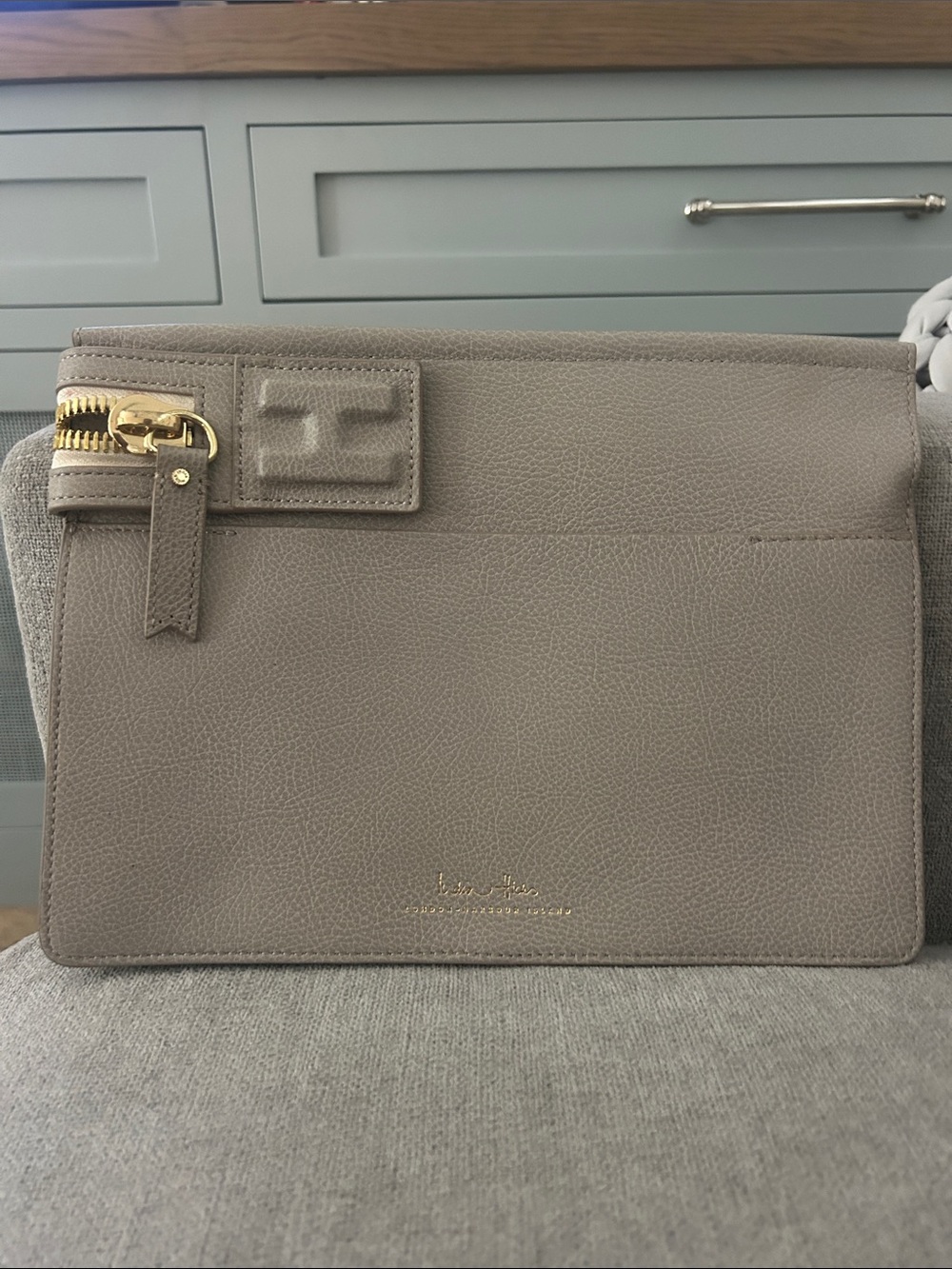 India Hicks zipper Clutch in taupe